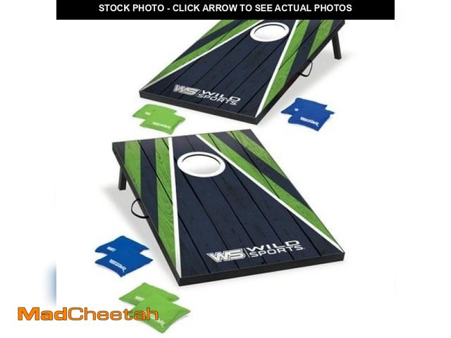 Lot 74-12420543 - Wild Sports 2  X 3  Cornhole - Green/Blue Stripe - UNUSED