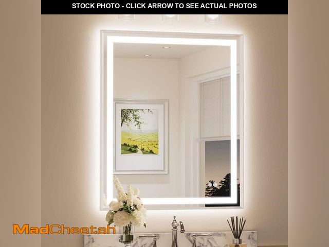 Lot 74-13821053 - KeonJinn 30 in. W x 36 in. H Framed LED Lighted Bathroom Vanity Mirror with Light in Brushed Nickel ...