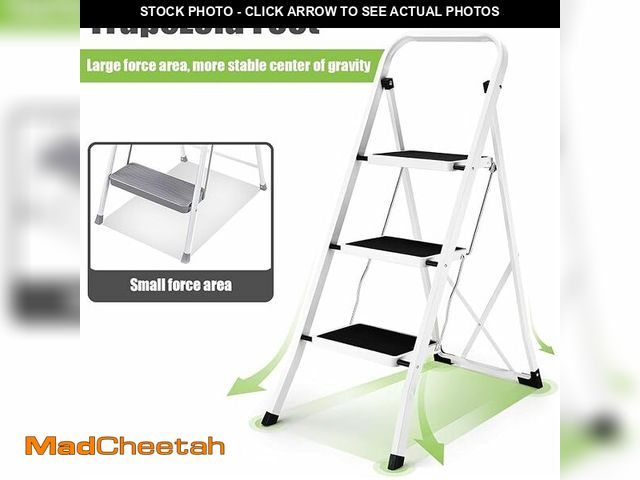 Lot 74-12633341 - Soctone Step Ladder 3 Step Folding with Anti-Slip Pedal, Lightweight 3 Step Ladder with Handrails, 3...