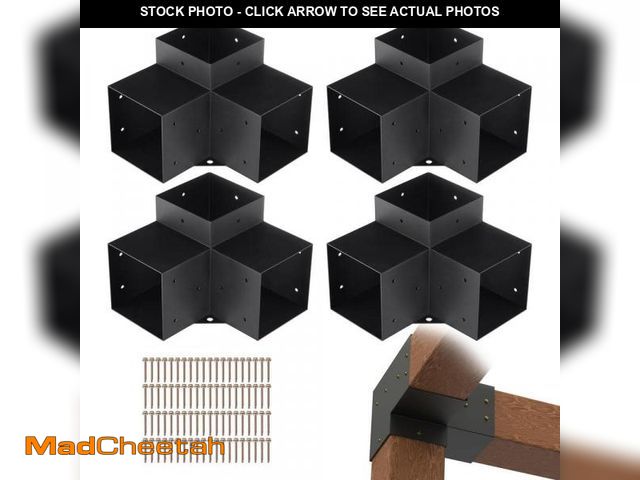 Lot 74-11950785 - VEVOR Pergola Bracket Kit 6 in. x 6 in. 4-Piece 3-Way Heavy-Duty Corner Bracket Woodworks DIY Post B...