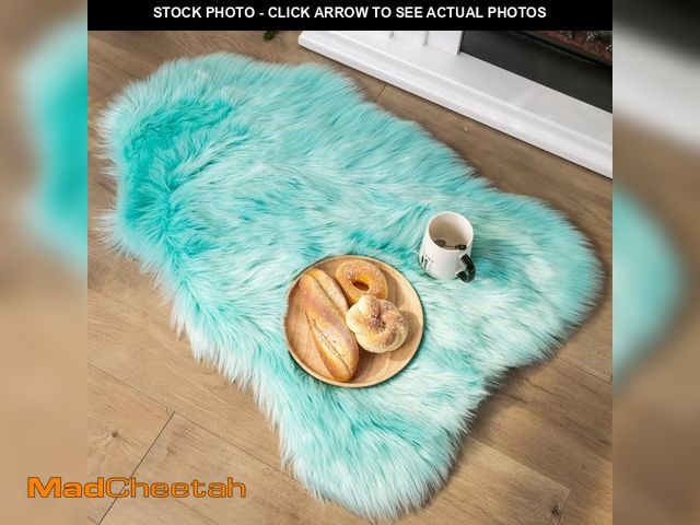 Lot 74-12432941 - Ashler faux fur rug, Fluffy Shaggy Area Rug Ultra Soft 2 x 3 Feet Sheepskin Fur Rug, Turquoise Fuzzy...