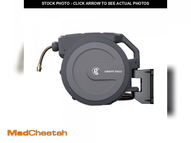 Lot 74-12288977 - Giraffe Tools Garden Retractable Hose Reel-5/8 in.-90 ft., Wall Mounted, Dark Grey - UNUSED
