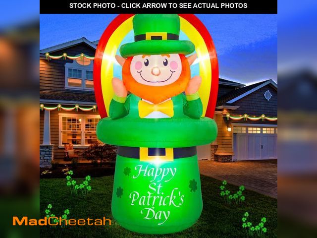 Lot 74-11548625 - Danxilu 6ft St Patricks Day Inflatables Leprechaun with Rainbow Outdoor Decorations, Sitting on Infl...
