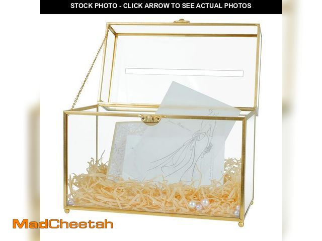 Lot 74-14335585 - Jajamy Glass Wedding Card Box with Slot, Large Clear Card Box Gold Brass Gift Card Storage Box Perfe...