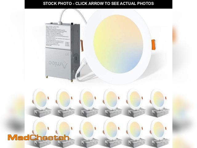 Lot 74-14222509 - Amico 6 in. Adjustable 5CCT 12 Pack Canless LED Recessed Ceiling Light 1050LM Brightness Dimmable 12...