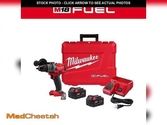 Lot 74-13613944 - Milwaukee M18 FUEL 18V Lithium-Ion Brushless Cordless 1/2 in. Hammer Drill Driver Kit with Two 5.0 A...