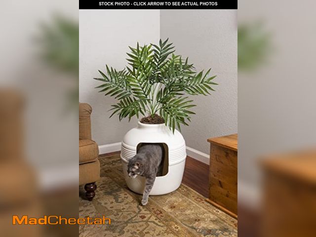 Lot 74-12510217 - Good Pet Stuff Hidden Cat Litter Box Enclosure with Artificial Plant, Decorative Round Planter, Vent...