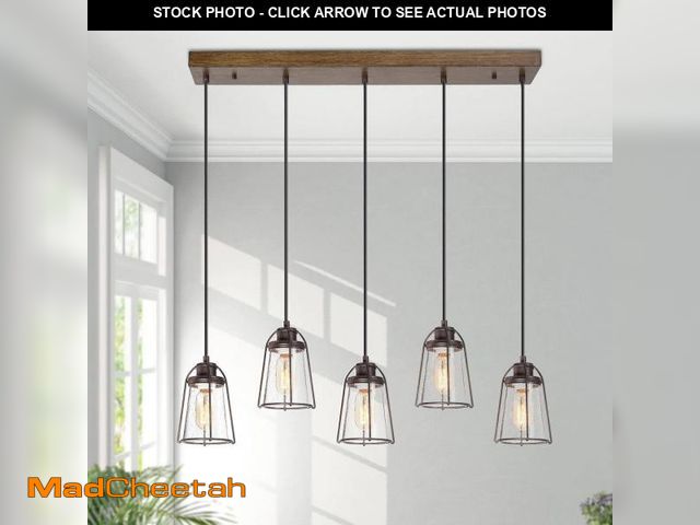 Lot 74-12138584 - KSANA 5-Light Kitchen Island Lighting, Farmhouse Linear Chandelier with Seeded Glass Shade, Rustic F...