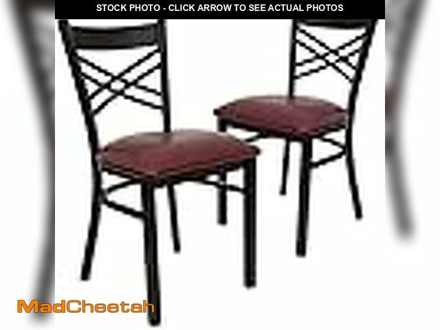 Lot 74-12695576 - Flash Furniture 2 Pack HERCULES Series Black ''X'' Back Metal Restaurant Chair - Burgundy Vinyl Seat...