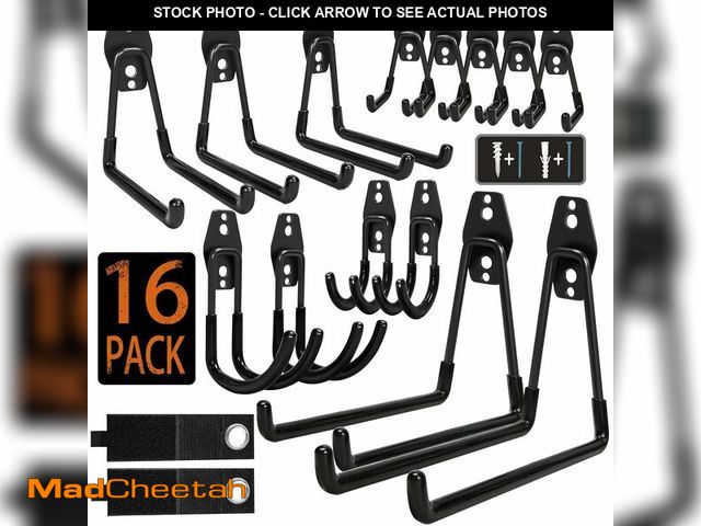 Lot 74-12680944 - KOFANI Steel Garage Storage Hooks - 16 Pack Anti-Slip Coating, Heavy Duty Wall Mount Hooks for Hangi...