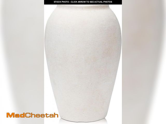 Lot 74-12327073 - Handcrafted Terracotta Flower Vase, 9.6" Tall, Vintage White Ceramic, Rustic Antique Decor, Wide Mou...