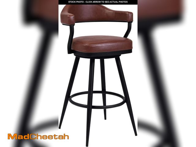 Lot 74-11225758 - Armen Living Justin Modern Farmhouse 26" Seat Height Swivel Vintage Coffee Faux Leather Bar Stool wi...