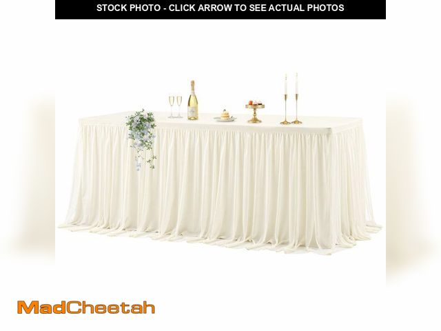 Lot 74-14154919 - Wish Care Ivory Tulle Tablecloth for 6 Foot Rectangle Tables Stretch Fitted Rectangular Table Cloths...