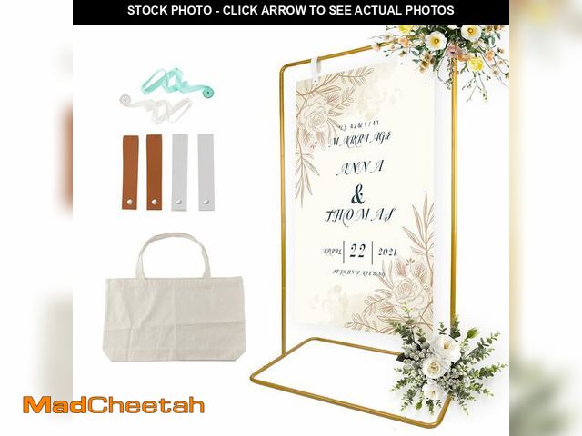 Lot 74-14153957 - TPFWTD Wedding Sign Holder, Adjustable Welcome Sign Stand w/ Leather Hanging Strap, Satin Ribbon &am...