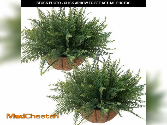 Lot 74-14263446 - 2 Pcs Fake Ferns Hanging Baskets, Artificial Hanging Plants Outdoor, 2 Hanging Planters with 24 Pcs ...