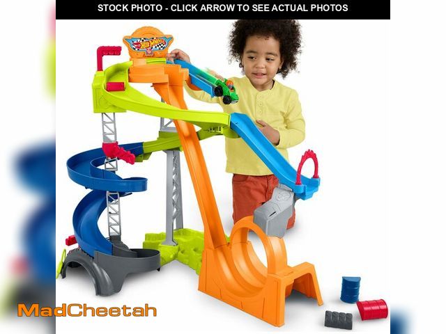 Lot 74-13800502 - Fisher-Price Little People Toddler Toy Hot Wheels Spiral Stunt Speedway Race Track Playset with 2 Ca...