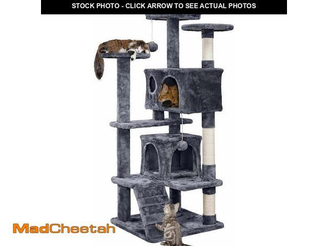 Lot 74-14589085 - 54in Cat Tree Tower, 2 Caves, Kitten-Ear Perch &amp; Scratching Posts | Multi-level, Climbing Ladder...