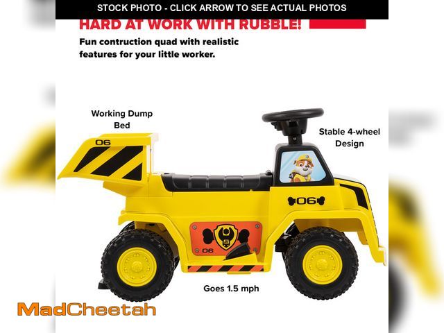 Lot 74-12556215 - (MISSING CHARGER) 6V Huffy Paw Patrol Rubble Ride-On Quad, Toddlers Ages 1.5+ Years, 2MPH - USED