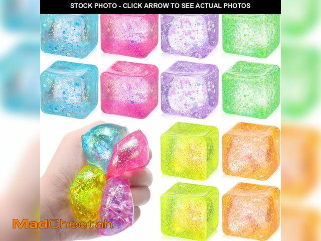 Lot 74-14214220 - Teyva Daily 12 Pcs Glitter Stress Cube Ice Cube Stress Ball Colorful Square Mini Squeeze Sensory Bal...