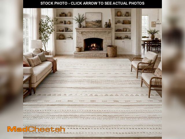 Lot 74-14323132 - VUNATE 10'x14' Area Rugs for Living Room Washable Rugs Boho Moroccan Large Area Rug Soft Neutral Geo...