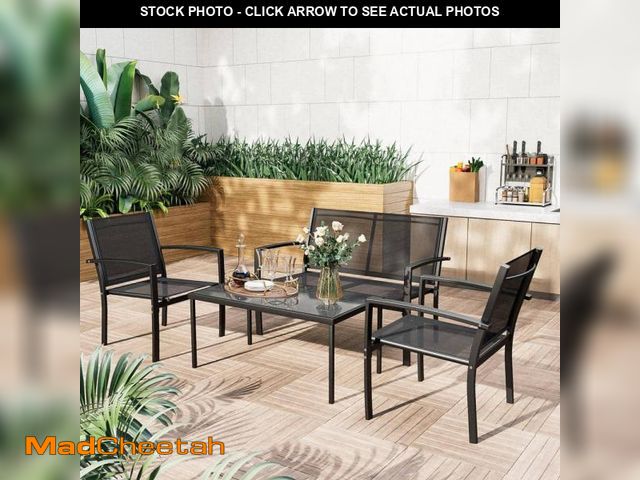 Lot 74-12173367 - Tozey Black 4-Piece Metal Outdoor Bistro Set Patio Conversation Set Glass Coffee Table - UNUSED