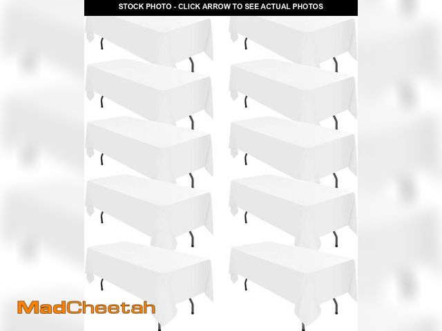 Lot 74-11843783 - 10 Pack White Tablecloths for 8ft Rectangle Tables 60 x 126 Inch - Polyester Table Cover Stain and W...