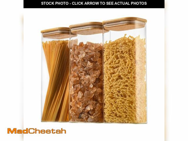Lot 74-14207728 - D2scrma 71oz Rectangle Airtight Glass Storage Containers with Bamboo Lids (Set of 3), Square Food St...