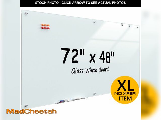 Lot 74-13117284 - MaxGear Glass Whiteboard Wall Mounted, Frameless Magnetic Dry Erase Board, Tempered Glass, Steel-Bac...