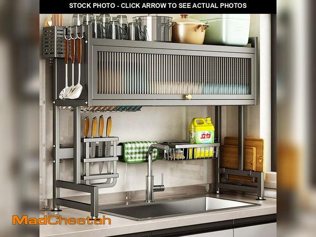 Lot 74-12778784 - (MISSING HARDWARE) Dish Drying Rack, Large Stainless Steel Over The Sink 2 Tier Dish Rack with Cover...