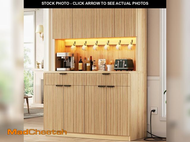 Lot 74-13563513 - Jocoevol Fluted Kitchen Pantry Storage Cabinet with Charging Station/LED Light/Doors/Shelves, 71'' T...