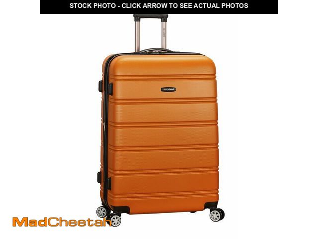 Lot 74-14375554 - Rockland Melbourne Hardside Expandable Spinner Wheel Luggage, Checked Large 28", Orange - UNUSED