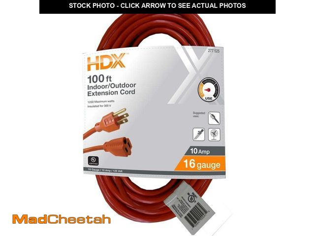 Lot 74-12745820 - HDX 100 ft. 16/3 Light Duty Indoor/Outdoor Extension Cord, Orange - UNUSED