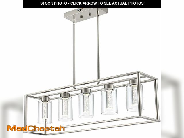 Lot 74-12955191 - VINLUZ LED Linear Chandeliers Farmhouse Rectangle Pendant 5 Light with Clear Glass and Crystal Bulb,...