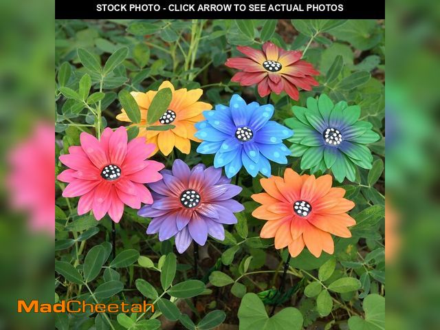 Lot 74-12599896 - 7Pcs/Set Metal Daylily Flower Garden Stakes,Metal Flowers Outdoor Decor Stake Yard Art Decoration,Ga...