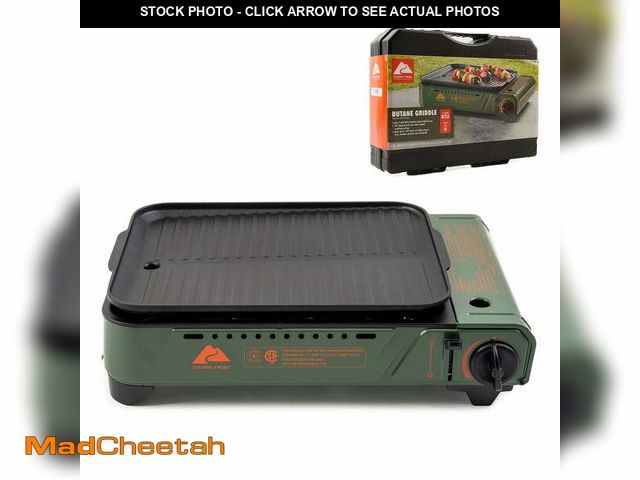 Lot 74-12862424 - Ozark Trail Outdoor Butane Griddle, 7650 BTU, 15"x12" Cast Aluminum Griddle Fits 4 Burgers, CSA Appr...