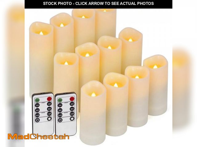 Lot 74-11549459 - Enido 12 Pc Flameless LED Candles with Remote &amp; Timer, Outdoor Waterproof, Flickering Electric W...
