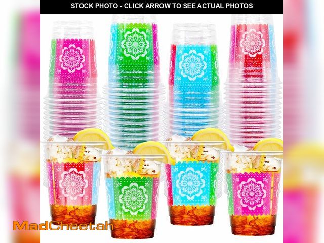 Lot 74-13957306 - 50 Count 12 oz Fiesta Plastic Cups Mexican Disposable Party Cups Cinco De Mayo Margarita Drinkware f...