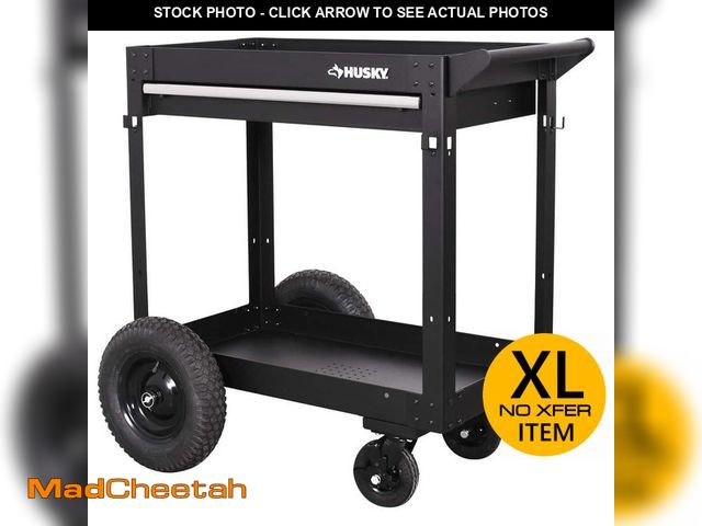 Lot 74-12545822 - Husky 36 in. 1-Drawer 2-Tray Black All-Terrain Rolling Utility Cart - UNUSED