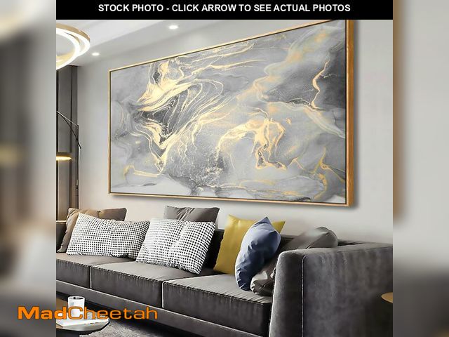 Lot 74-14612955 - liysawg Wall Art Abstract Canvas Painting Gray gold Wall Decor Fluid Ink Modern Artwork for Living R...