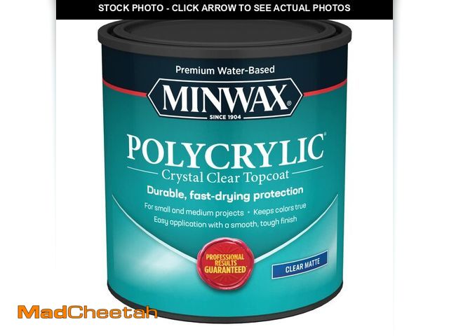 Lot 74-12714845 - Minwax 622224444 Polycrylic Protective Wood Finish, Clear Matte, 1 Quart - USED