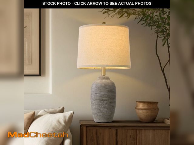 Lot 74-14154312 - USumkky 24.5" Handcrafted Ceramic Table Lamp with 5FT Cord, Single Farmhouse Vintage Rustic Bedside ...