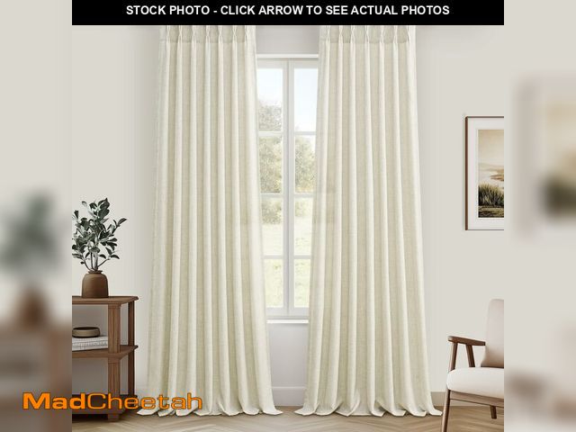 Lot 74-14207704 - Custom Cream Light Filtering Floor to Ceiling Curtains 100 Inches Long for Room Divider, Memory Trai...
