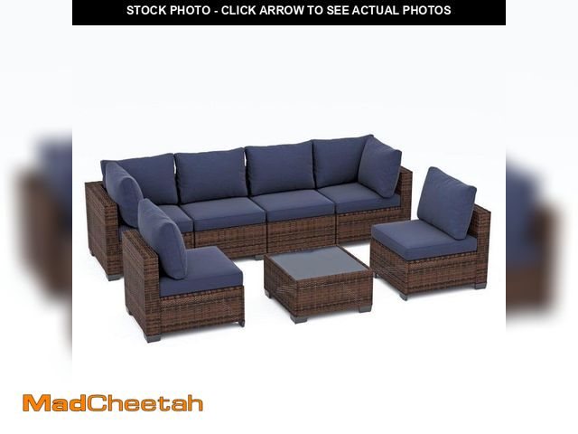 Lot 74-14468103 - JUSKYS Brown Wicker 7-Piece Outdoor Patio Sectional Sofa,All-Weather PE Rattan Conversation Set w/Na...