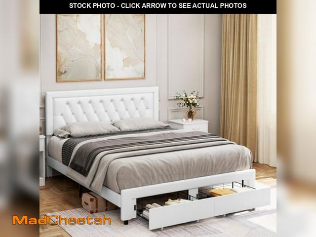 Lot 74-12088465 - Homfa Full Size 2 Storage Drawers Bed Frame  PU Leather Upholstered Platform Bed with Adjustable But...