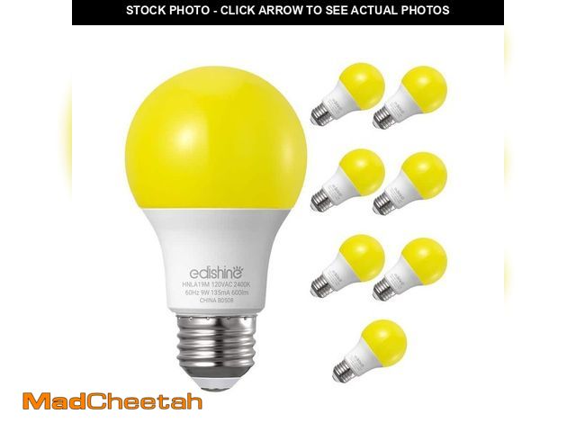 Lot 74-14609325 - EDISHINE 60-Watt Equivalent A19 Outdoor E26 Medium Bug Light Yellow LED Light Bulb, 2400K Yellow (8-...