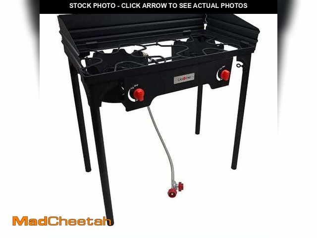 Lot 74-14351121 - (MISSING HARDWARE,1 LEG) GasOne Two Burner Propane Camp Stove, Two 75,000BTU Cast Iron Burners with ...