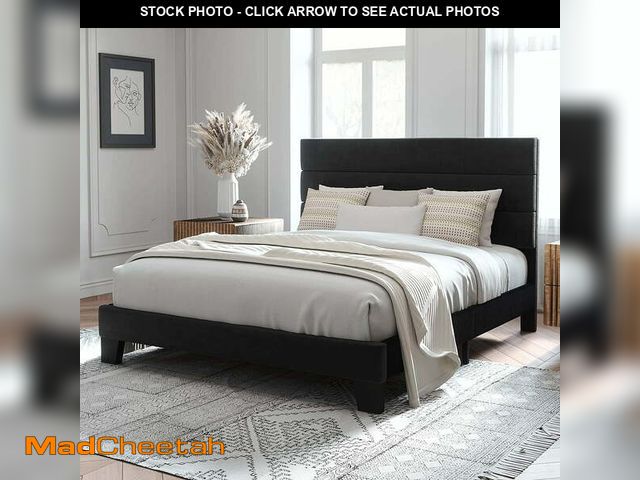 Lot 74-13790183 - Queen Size Platform Bed Frame with Velvet Headboard/Fully Upholstered Mattress Foundation, No Box Sp...