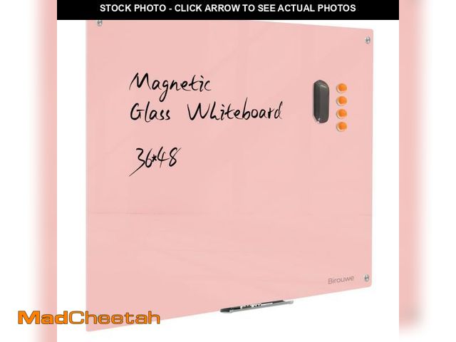 Lot 74-12512409 - Magnetic Glass Dry Erase Board - White Board 48 x 36 Inch Wall Mounted Glass Whiteboard, Large Frame...