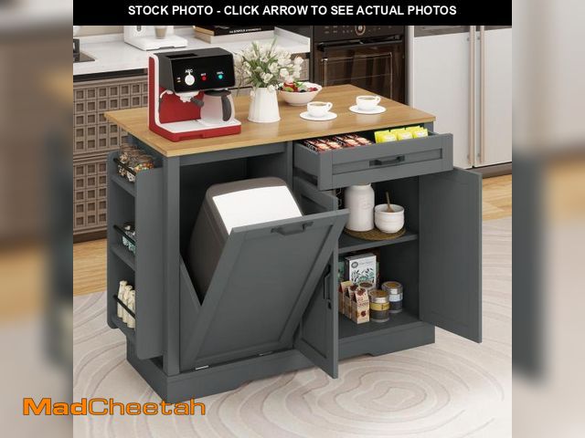 Lot 74-12294484 - Uforic Rolling Kitchen Island on Wheels with Drop Leaf &amp; Drawer, Kitchen Island Cart with Cabine...