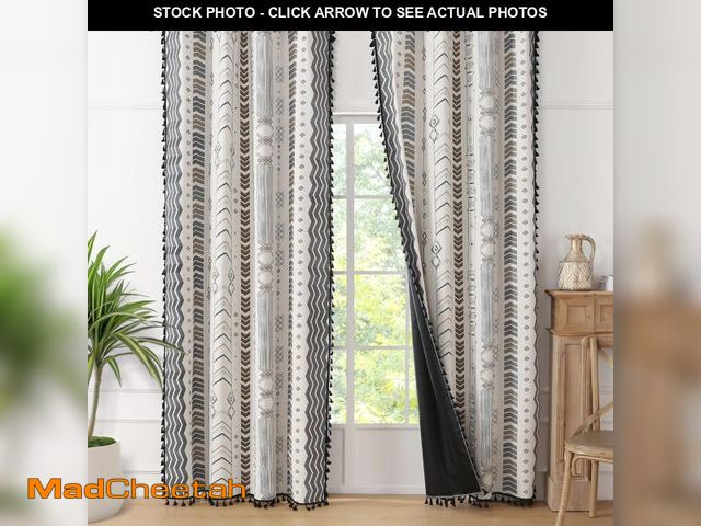 Lot 74-11548271 - ColorBird 100% Boho Blackout Curtains 2 Panels 63 Inch Black White Western Southwest Linen Texture T...